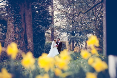 Gareth &Laura among the daffodils at Shottle Hall