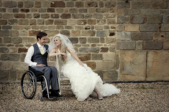 outside shot of bride and groom marquee